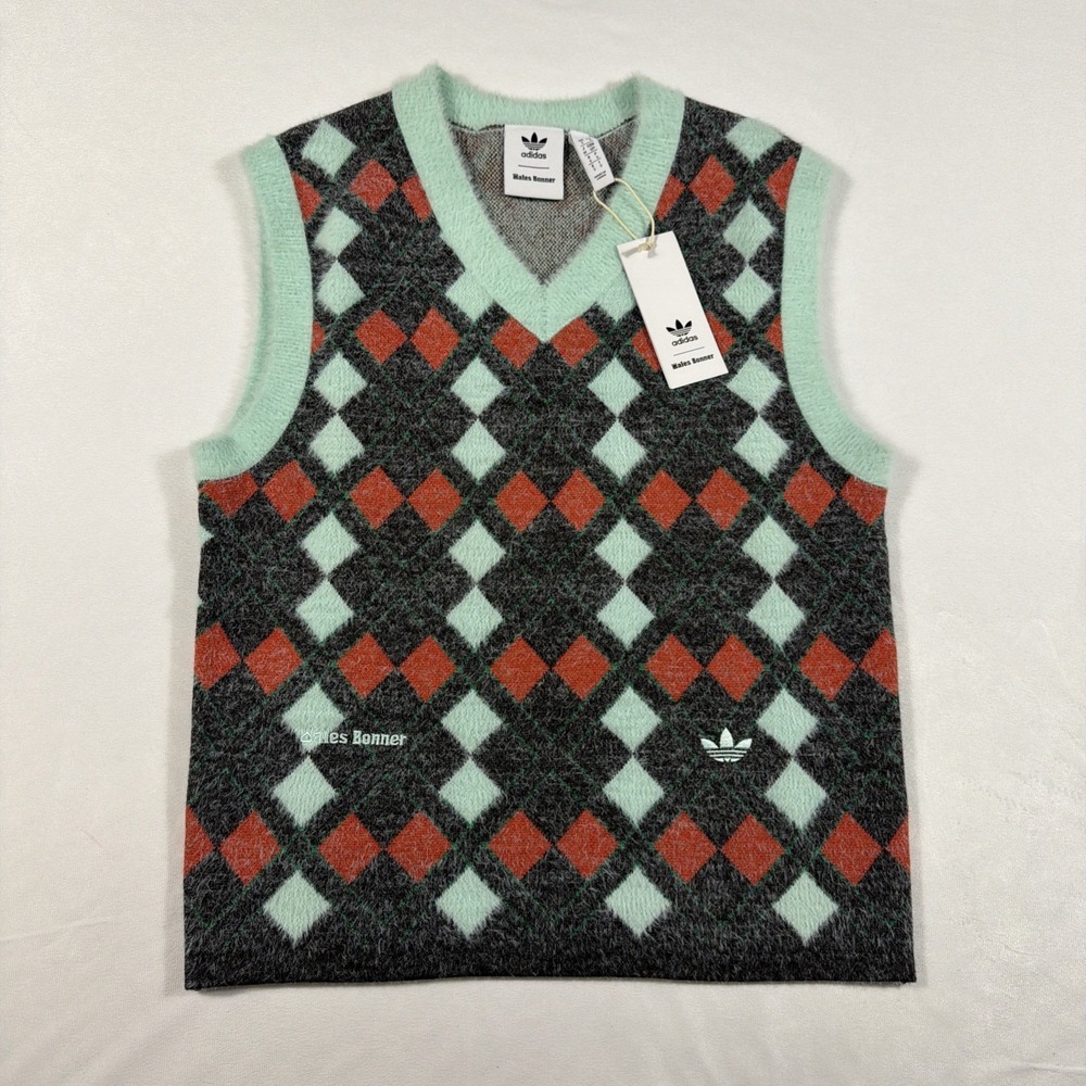 Adidas x‎ Wales Bonner Argyle V-Neck Sweater Vest Men Size Small Designer NWT